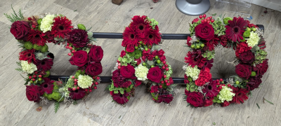 Clustered flowers Name tribute - Modern style cluster flowers name tribute, this funeral tribute is fully customisable to colours of choice.
priced at £50 per letter,
Please get in touch to discuss your requirements if not shown in this listing